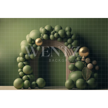 Fundo Fotográfico em Tecido Smash the Cake Balão Verde e Dourado / Backdrop 2696