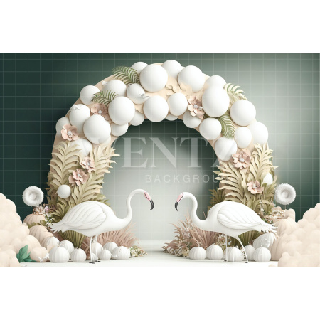 Fundo Fotográfico em Tecido Smash the Cake Balão Flamingos / Backdrop 2697