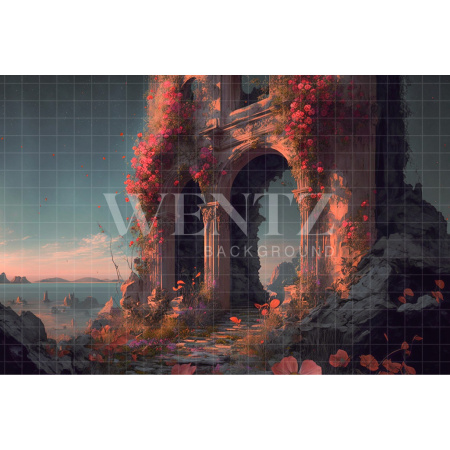 Fundo Fotográfico em Tecido Caminho de Pedra com Flores / Backdrop 2733