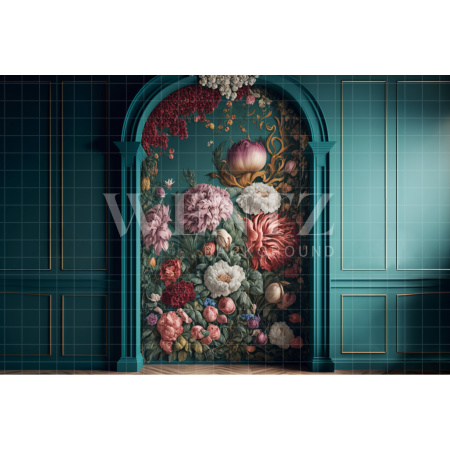 Fundo Fotográfico em Tecido Cenário Verde com Arco Florido / Backdrop 2753