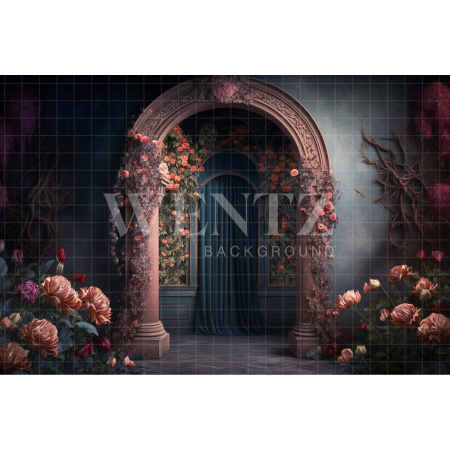 Fundo Fotográfico em Tecido Dia das Mães Arco com Cortina Azul / Backdrop 2772