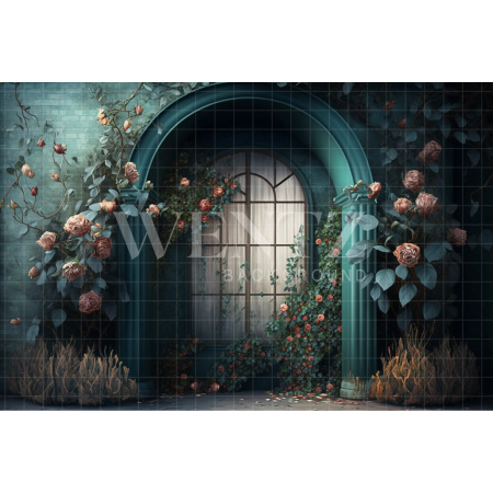 Fundo Fotográfico em Tecido Cenário Azul com Flores / Backdrop 2773