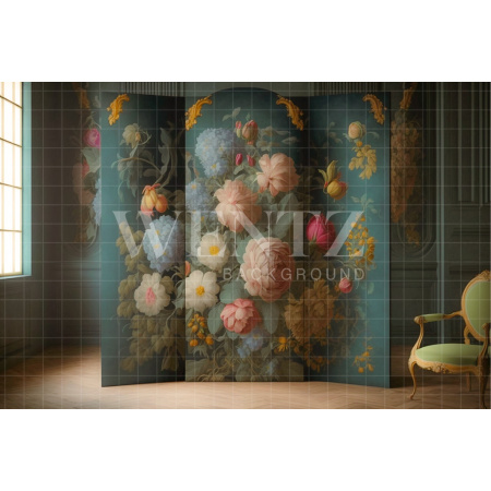 Fundo Fotográfico em Tecido Sala com Biombo Verde / Backdrop 2809