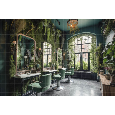 Fundo Fotográfico em Tecido Barbearia Verde / Backdrop 3306