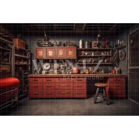 Fundo Fotográfico em Tecido Oficina de Carros / Backdrop 3316