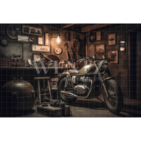 Fundo Fotográfico em Tecido Garagem de Motos / Backdrop 3318