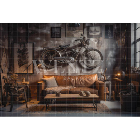 Fundo Fotográfico em Tecido Sala de Estar com Moto / Backdrop 3326