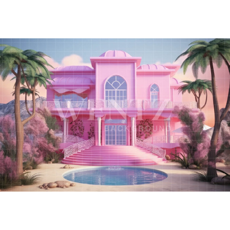Fundo Fotográfico em Tecido Casa com Piscina / Backdrop 3528