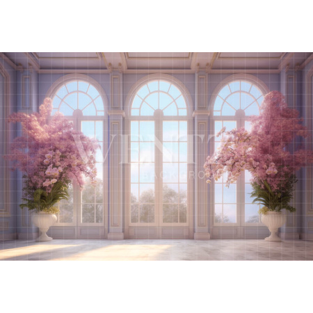 Fundo Fotográfico em Tecido Sala com Flores Rosa / Backdrop 3568