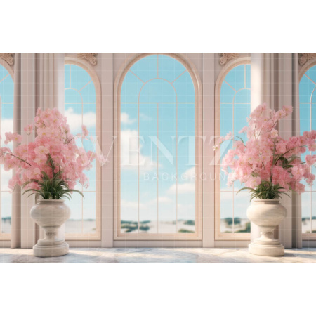 Fundo Fotográfico em Tecido Sala com Flores Rosa / Backdrop 3569