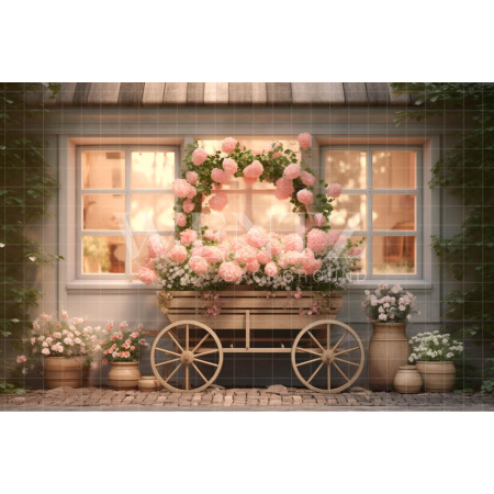 Fundo Fotográfico em Tecido Carrinho de Flores / Backdrop 3584