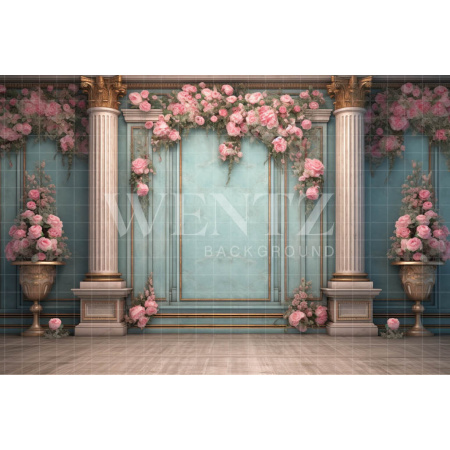 Fundo Fotográfico em Tecido Parede Azul com Colunas / Backdrop 3603