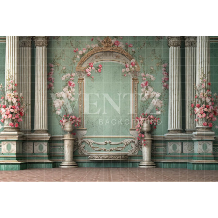 Fundo Fotográfico em Tecido Parede Verde com Colunas / Backdrop 3605