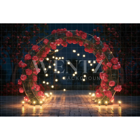 Fundo Fotográfico em Tecido Arco com Rosas Vermelhas / Backdrop 3611