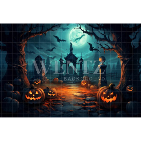 Fundo Fotográfico em Tecido Cemitério com Abóboras / Backdrop 3705