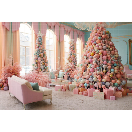 Fundo Fotográfico em Tecido Sala de Natal Tons Pastéis / Backdrop 3896