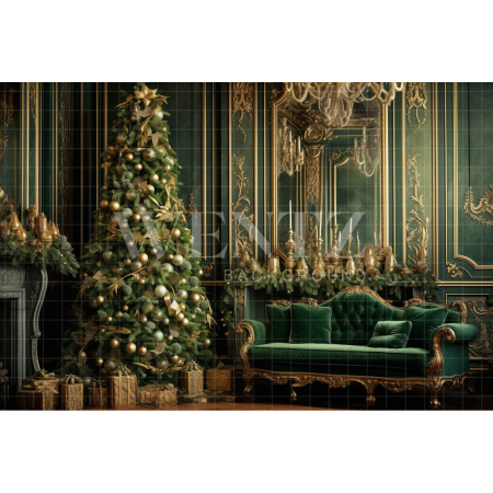 Fundo Fotográfico em Tecido Sala de Natal Verde / Backdrop 3931