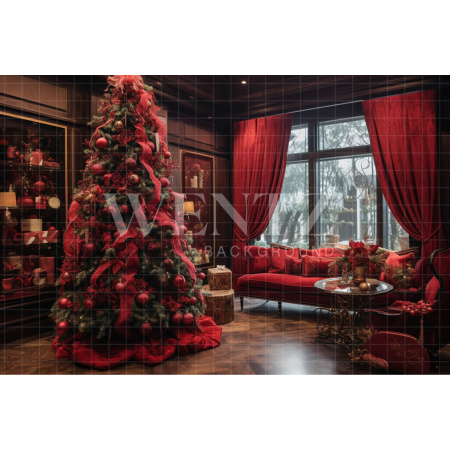 Fundo Fotográfico em Tecido Cenário de Natal Vermelho / Backdrop 3950