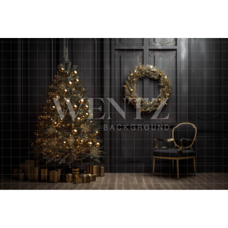 Fundo Fotográfico em Tecido Cenário de Natal Preto e Dourado / Backdrop 4028