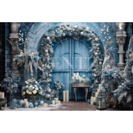 Fundo Fotográfico em Tecido Cenário de Natal Azul / Backdrop 4062