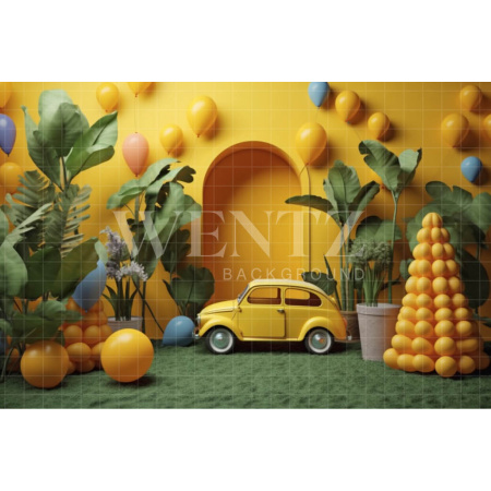 Fundo Fotográfico em Tecido Cenário Amarelo com Carrinho / Backdrop 4106