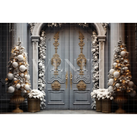 Fundo Fotográfico em Tecido Cenário de Natal Azul e Dourado / Backdrop 4149