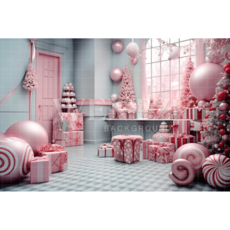 Fundo Fotográfico em Tecido Cenário de Natal Rosa / Backdrop 4701