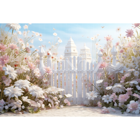 Fundo Fotográfico em Tecido Cenário de Páscoa Cerca Floral / Backdrop 5216