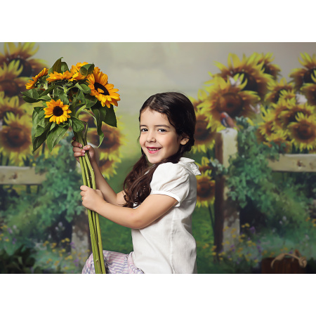 Fundo Fotográfico em Tecido Cenário Bosque Cerca com Girassol / Backdrop 2078