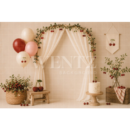 Fundo Fotográfico em Tecido Smash The Cake Cereja / Backdrop 8691