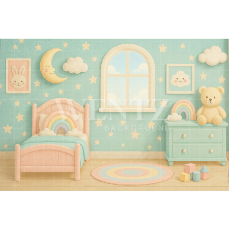Fundo Fotográfico em Tecido Quarto com Nuvens Dia das Crianças / Backdrop 7709
