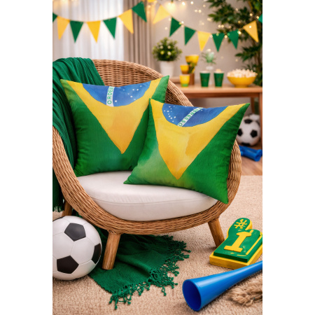 Capa de Almofada Copa do Mundo de Futebol Bandeira do Brasil - 45 x 45 / WA40