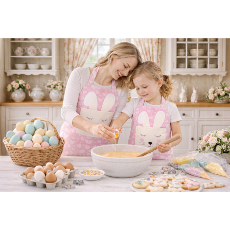 Kit 4 Aventais Família Páscoa Rosa com Bolso / AW25