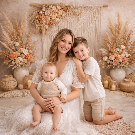 Fundo Fotográfico em Tecido Dia das Mães Parede Boho com Macramê / Backdrop 8162