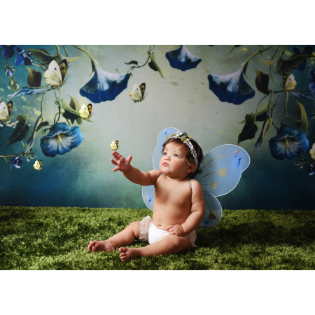 Fundo Fotográfico em Tecido Flores azuis e Borboletas / Backdrop 2103
