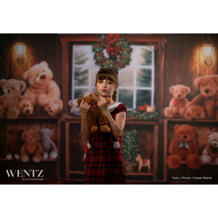 Fundo Fotográfico em Tecido Sala de Natal com Ursos / Backdrop 2303