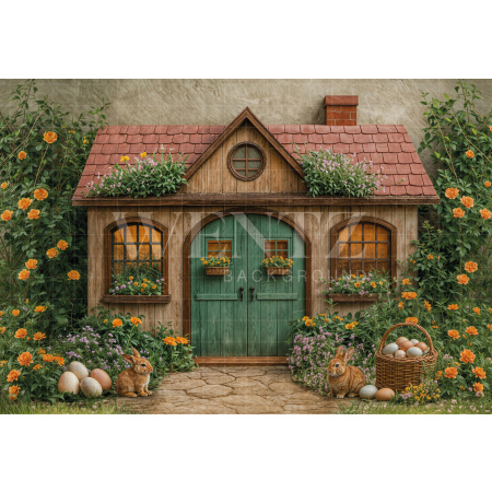 Fundo Fotográfico em Tecido Casa do Coelho Páscoa / Backdrop 8056