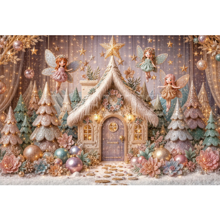Fundo Fotográfico em Tecido Casinha de Natal / Backdrop 8489