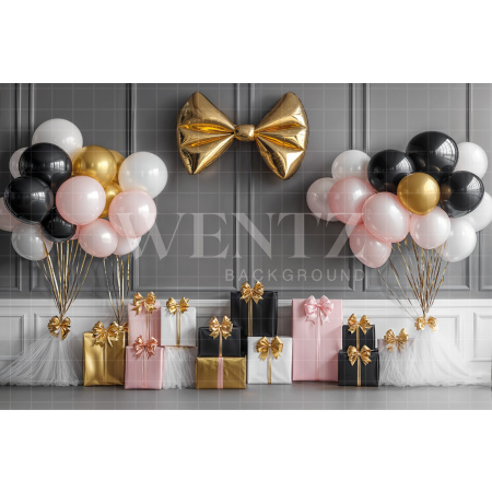 Fundo Fotográfico em Tecido Cenário com Balões e Presentes / Backdrop 8165