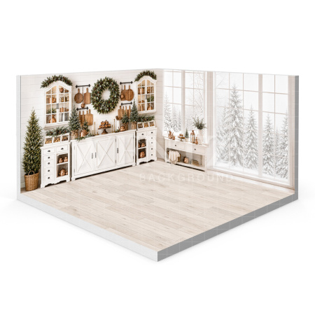 Fundo Fotográfico em Tecido Cenário Cozinha de Natal 3D / WTZ203
