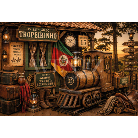 Fundo Fotográfico em Tecido Farroupilha Estação do Tropeirinho / Backdrop 8646