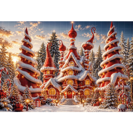 Fundo Fotográfico em Tecido Casa do Papai Noel Natal / Backdrop 8520