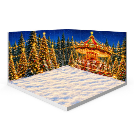 Fundo Fotográfico em Tecido Cenário Carrossel de Natal 3D / WTZ211
