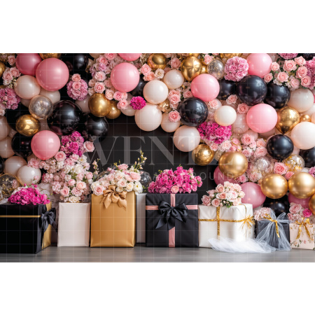 Fundo Fotográfico em Tecido Cenário com Balões e Presentes / Backdrop 8163