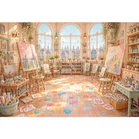 Fundo Fotográfico em Tecido Dia das Crianças Ateliê de Pintura / Backdrop 8615
