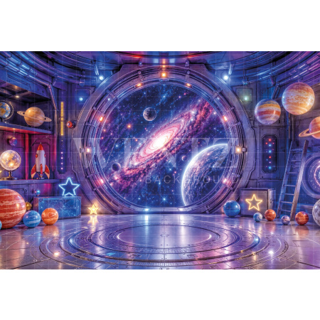 Fundo Fotográfico em Tecido Dia das Crianças Estação Espacial / Backdrop 8629