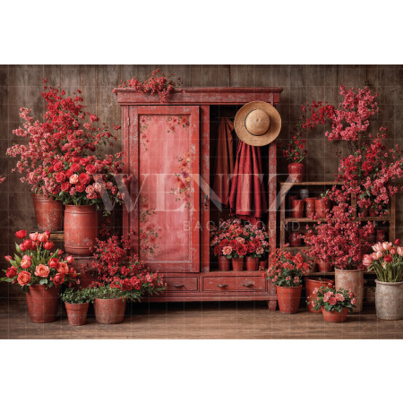 Fundo Fotográfico em Tecido Dia dos Namorados com Flores / Backdrop 8302