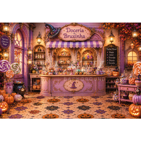 Fundo Fotográfico em Tecido Doceria Halloween / Backdrop 8899