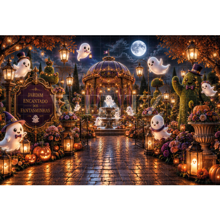 Fundo Fotográfico em Tecido Jardim de Halloween / Backdrop 8908