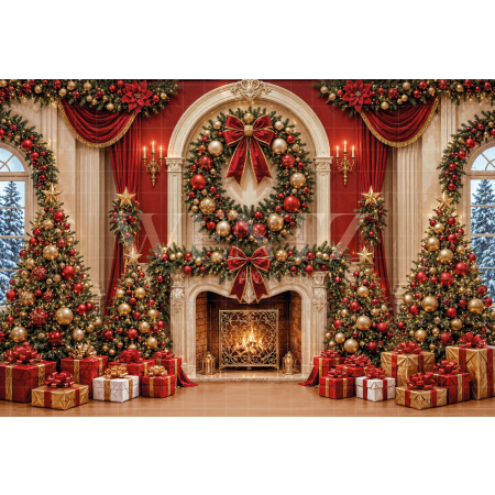 Fundo Fotográfico em Tecido Lareira de Natal / Backdrop 8534